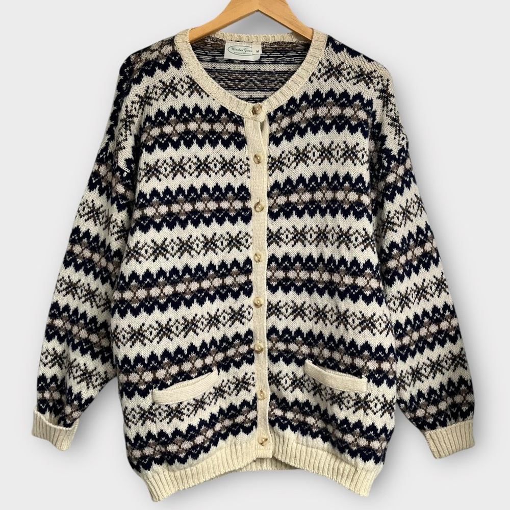 Windsor Greene Wool Nordic Patterned Cardigan Wom… - image 1